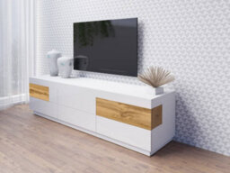 Arte Sleek Silke 40 Tv Cabinet 206Cm - White Gloss & Wotan Oak: Modern Storage Solution For Contemporary Living Spaces - thumbnail 2