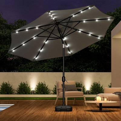 Living And Home 3M Large Garden Led Parasol Outdoor Beach Umbrella With Light Sun Shade Crank Tilt With Square Base, Dark Grey - image 1