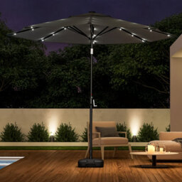 Living And Home 3M Large Garden Led Parasol Outdoor Beach Umbrella With Light Sun Shade Crank Tilt With Square Base, Dark Grey - thumbnail 2