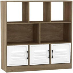 Urbn-Living Urbnliving Asymmetrical 8 Cube Oak Bookcase Freestanding Storage Unit With 3 Metal Doors - White