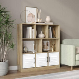 Urbn-Living Urbnliving Asymmetrical 8 Cube Oak Bookcase Freestanding Storage Unit With 3 Metal Doors - White - thumbnail 2