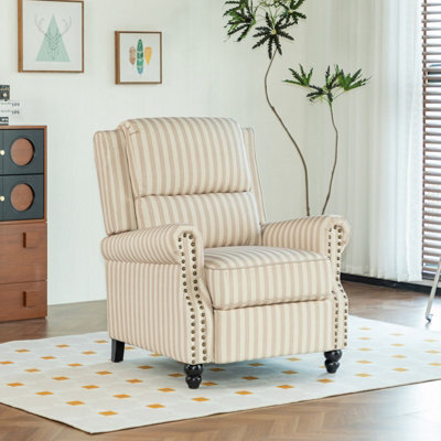 Living And Home Vintage Style Single Sofa Recliner Chair Armchair With Footrest, Light Brown And Beige White - image 1