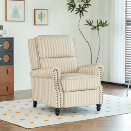 Living And Home Vintage Style Single Sofa Recliner Chair Armchair With Footrest, Light Brown And Beige White