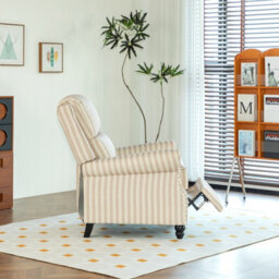 Living And Home Vintage Style Single Sofa Recliner Chair Armchair With Footrest, Light Brown And Beige White - thumbnail 2