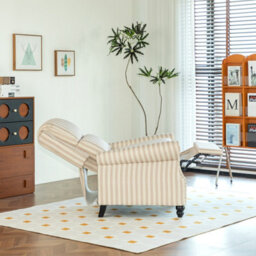 Living And Home Vintage Style Single Sofa Recliner Chair Armchair With Footrest, Light Brown And Beige White - thumbnail 3