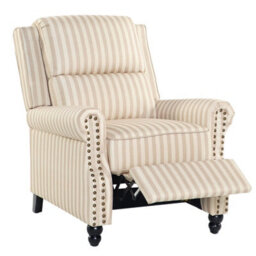 Living And Home Vintage Style Single Sofa Recliner Chair Armchair With Footrest, Light Brown And Beige White - thumbnail 4