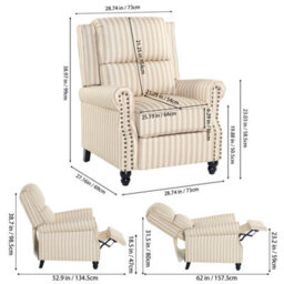 Living And Home Vintage Style Single Sofa Recliner Chair Armchair With Footrest, Light Brown And Beige White - thumbnail 7