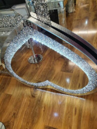 Biznest 80X70 Cm Led Light Heart Shape Sparkly Crushed Crystal Diamante Illuminated Wall Mirror - thumbnail 3