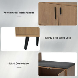 Modern Shoe Bench With Storage Cabinet, Adjustable Shelves For Boots & Heels, Upholstered Seat With Cotton-Linen Cushion, Asymmetr - thumbnail 6
