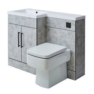 Homestylestore1105mm Concrete Grey Left Hand Bathroom Combination Vanity Toilet Wc Unit With Black Bar Handles - image 1