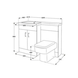 Homestylestore1105mm Concrete Grey Left Hand Bathroom Combination Vanity Toilet Wc Unit With Black Bar Handles - thumbnail 5