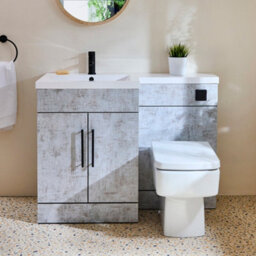 Homestylestore1105mm Concrete Grey Left Hand Bathroom Combination Vanity Toilet Wc Unit With Black Bar Handles - thumbnail 2
