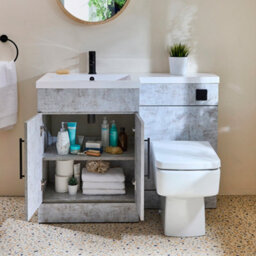 Homestylestore1105mm Concrete Grey Left Hand Bathroom Combination Vanity Toilet Wc Unit With Black Bar Handles - thumbnail 3
