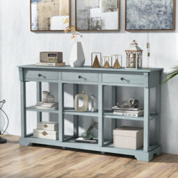 Costway 3-Tier Console Table Wooden Sofa Side Table W/ Storage Shelves & 3 Drawers - thumbnail 5