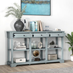 Costway 3-Tier Console Table Wooden Sofa Side Table W/ Storage Shelves & 3 Drawers - thumbnail 1