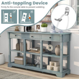 Costway 3-Tier Console Table Wooden Sofa Side Table W/ Storage Shelves & 3 Drawers - thumbnail 7