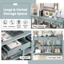 Costway 3-Tier Console Table Wooden Sofa Side Table W/ Storage Shelves & 3 Drawers - thumbnail 6