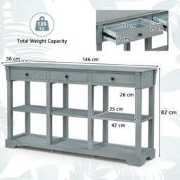 Costway 3-Tier Console Table Wooden Sofa Side Table W/ Storage Shelves & 3 Drawers - thumbnail 3