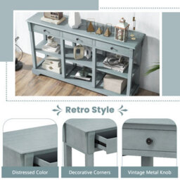 Costway 3-Tier Console Table Wooden Sofa Side Table W/ Storage Shelves & 3 Drawers - thumbnail 9