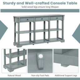 Costway 3-Tier Console Table Wooden Sofa Side Table W/ Storage Shelves & 3 Drawers - thumbnail 8
