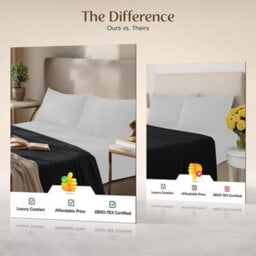 Oxford Homeware Black Flat Sheet 100% Egyptian Cotton 200 Thread Count Soft Easy Care Bedding Sheet (W)225Cmx(L)275Cm (Double) - thumbnail 5