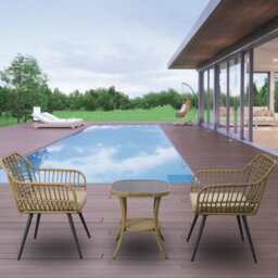 3 Pieces Rattan Garden Furniture Set, 2 Seaters Rattan Bistro Set With Glass Top Table, Soft Cushion + High Glass Top Table - thumbnail 7