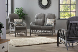 Desser Bali Grey 2 Seater Conservatory Sofa Real Cane Rattan Indoor Sofa W/ Uk Made Cushions In Slate Fabric - H108 X W112 X D90Cm - thumbnail 3