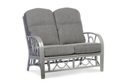 Desser Bali Grey 2 Seater Conservatory Sofa Real Cane Rattan Indoor Sofa W/ Uk Made Cushions In Slate Fabric - H108 X W112 X D90Cm