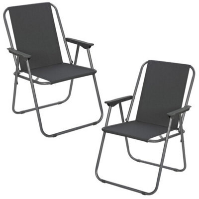 "Set Of 2 Grey Metal Folding Garden Patio Deck Chairs, Spring Design, 76Cm H X 51Cm W""" - image 1