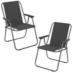 "Set Of 2 Grey Metal Folding Garden Patio Deck Chairs, Spring Design, 76Cm H X 51Cm W""" - thumbnail 1