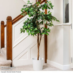 Garden Gear Artificial Ficus Tree 150Cm With Natural Wood Trunk, Silk Leaves, Indoor Outdoor Greenery Home Office Décor