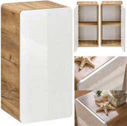 Impact Furniture Small Bathroom Wall Cabinet Slim Narrow Storage Unit Compact Cupboard White Gloss And Oak Aruba - thumbnail 9