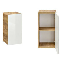 Impact Furniture Small Bathroom Wall Cabinet Slim Narrow Storage Unit Compact Cupboard White Gloss And Oak Aruba