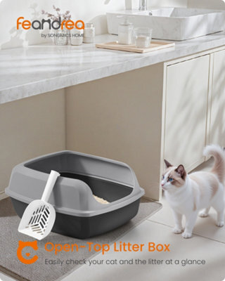 LEDREM High Sided Cat Litter Tray, Xxl Open Top Litter Box With Scoop, For Kittens - image 1