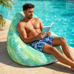 Yes-Online Tropical Leaf Print Outdoor Bean Bag Summer Water Resistant Comfy Seat Chair - thumbnail 4