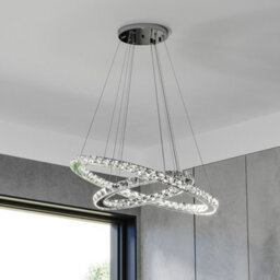 Living And Home Modern 2 Tier Round Adjustable Linear Hanging Crystal Led Ceiling Pendant Light 60Cm Dimmable - thumbnail 1