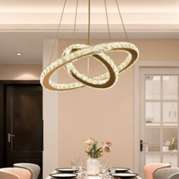Living And Home Modern 2 Tier Round Adjustable Linear Hanging Crystal Led Ceiling Pendant Light 60Cm Dimmable - thumbnail 2