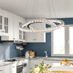 Living And Home Modern 2 Tier Round Adjustable Linear Hanging Crystal Led Ceiling Pendant Light 60Cm Dimmable - thumbnail 3