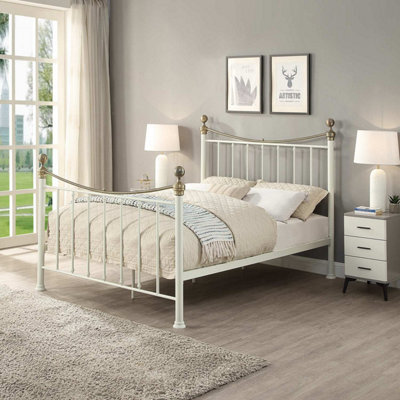 OAT Home Hampstead Traditional White & Polished Brass Double Metal Bed Frame - image 1