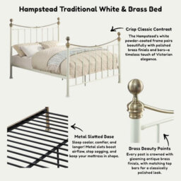 OAT Home Hampstead Traditional White & Polished Brass Double Metal Bed Frame - thumbnail 8
