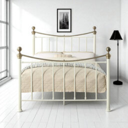 OAT Home Hampstead Traditional White & Polished Brass Double Metal Bed Frame - thumbnail 2