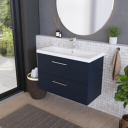 Balterley Contemporary Bathroom Wall Hung 2 Soft-Close Drawer Vanity Unit & Mid-Edge Ceramic Basin, Midnight Blue, 800 mm - thumbnail 4