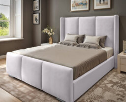 UKBEDFURNITURE Miami Wingback Silver Plush Valvet Upholstered Bed Frame - Slatted Base With 10 Inch Orthopedic Mattress - 48 Inch Headboard