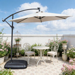 Abrihome 2.35M Beige Outdoor Parasol With Uv Protective Polyester Fabric, Garden Umbrella Ideal For Patio