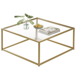 Huhote Stylish Square Coffee Table With Reeded Glass Top And Sturdy Metal Frame 67 X 67 X 40 Cm Gold - thumbnail 9