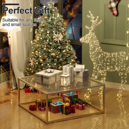 Huhote Stylish Square Coffee Table With Reeded Glass Top And Sturdy Metal Frame 67 X 67 X 40 Cm Gold - thumbnail 7