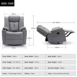 More4Homes Afton Fabric Recliner Rocking Swivel Gaming Cinema Lounge Sofa Chair (Grey) - thumbnail 9