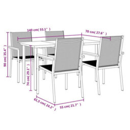 Berkfield 5 Piece Garden Dining Set Black Textilene And Steel - thumbnail 9