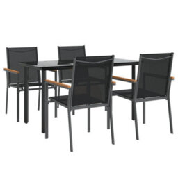 Berkfield 5 Piece Garden Dining Set Black Textilene And Steel - thumbnail 3