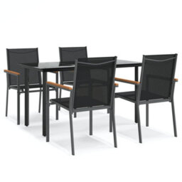 Berkfield 5 Piece Garden Dining Set Black Textilene And Steel - thumbnail 2
